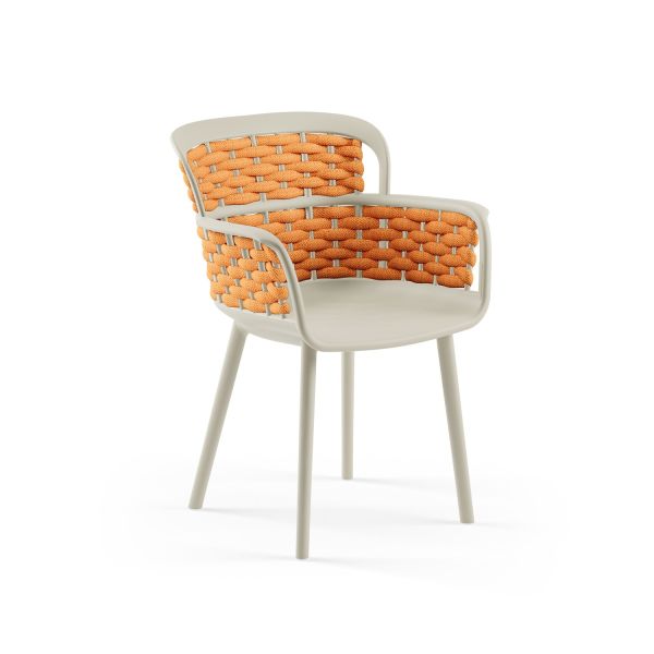 Bej Gövde Turuncu Örgülü Sandalye 2 Kişilik Katlanır Bahçe Masa Sandalye Takımı 70x70 cm – Dış Mekan, Otel, Cafe, Restoran İçin Dayanıklı Set