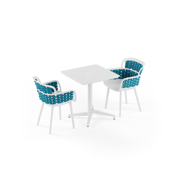 Beyaz Gövde Mavi Örgülü 2 Kişilik Katlanır Bahçe Masa Sandalye Takımı 70x70 cm – Dış Mekan, Balkon, Teras, Cafe, Restoran İçin
