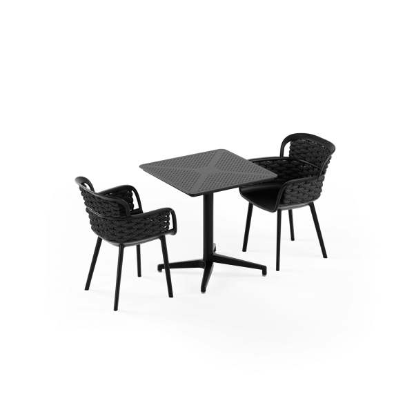 Siyah Örgülü Sandalyeli Katlanır Bahçe Masa Takımı 2 Kişilik 70x70cm | Dış Mekan, Cafe, Balkon, Teras, Otel, Restaurant İçin Uygun Masa Sandalye Seti