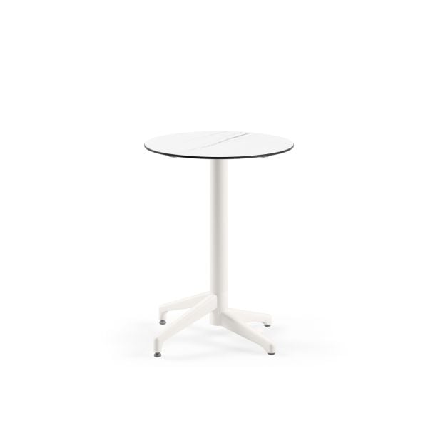 Compact Teras Masası - Beyaz Mermer Desenli, Paslanmaz, Yuvarlak Bahçe ve Cafe Masası 60 cm