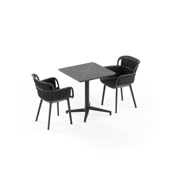 Antrasit Bahçe Masa Sandalye Takımı 2 Kişilik 70x70 cm Sabit Masa Siyah Örgülü Sandalye Dış Mekan Cafe Otel Balkon Teras Kullanımı İçin Uygun Masa Sandalye Seti