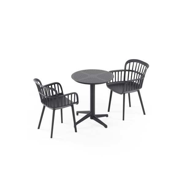 Antrasit Katlanabilir Bahçe Masa Sandalye Takımı 2 Kişilik – 60 cm Yuvarlak Plastik Masa + 2 Adet Sandalye | Dış Mekan Balkon Teras Mutfak Cafe Otel Kullanımı İçin Uygun