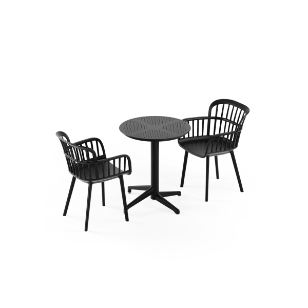 Siyah 2 Kişilik Dış Mekan Bahçe Masa Sandalye Takımı | 60 cm Yuvarlak Katlanabilir Plastik Masa Sandalye Seti - Otel, Restaurant, Cafe için