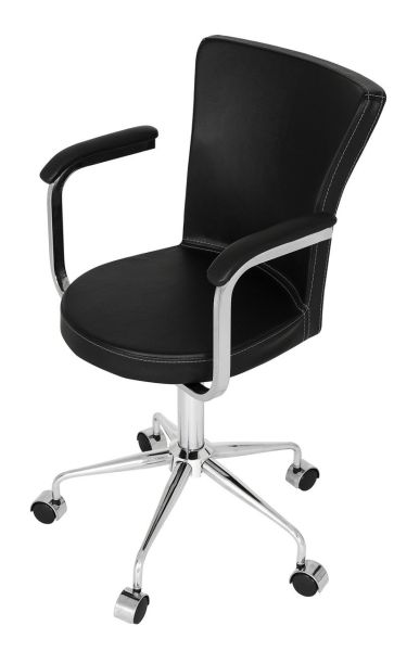 Royal Kollu Ergonomik Ofis Çalışma Sandalyesi - Siyah Deri, Krom Ayaklı