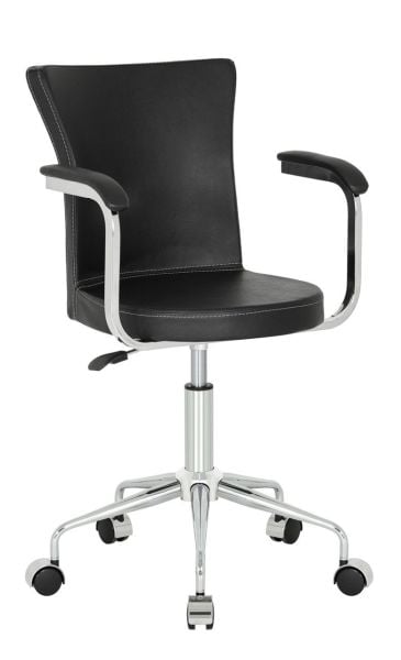 Royal Kollu Ergonomik Ofis Çalışma Sandalyesi - Siyah Deri, Krom Ayaklı