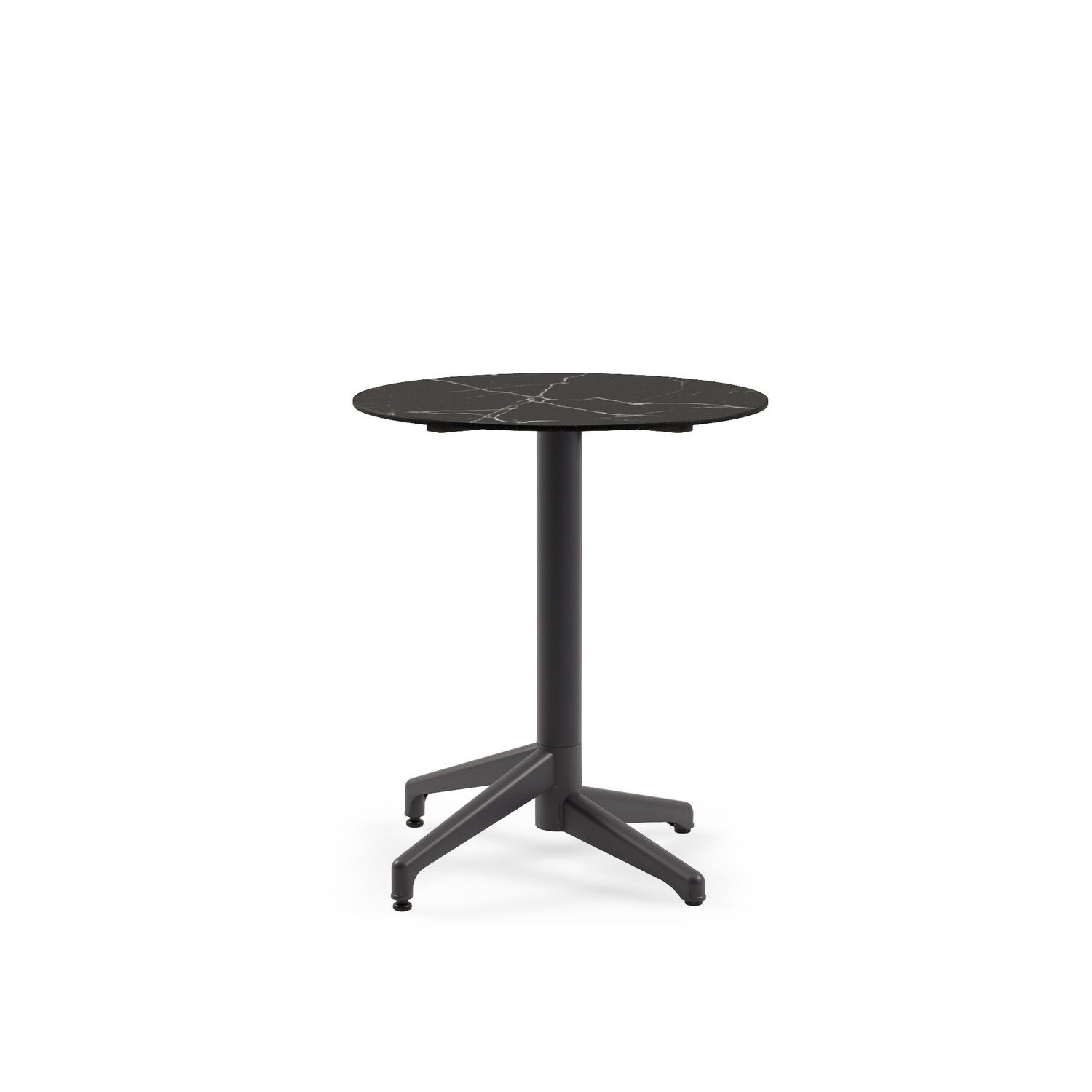 Yuvarlak Compact Bahçe ve Cafe Masası - 70 cm, Antrasit Ayaklı, Siyah Mermer Desenli, Dayanıklı Dış Mekan Masası