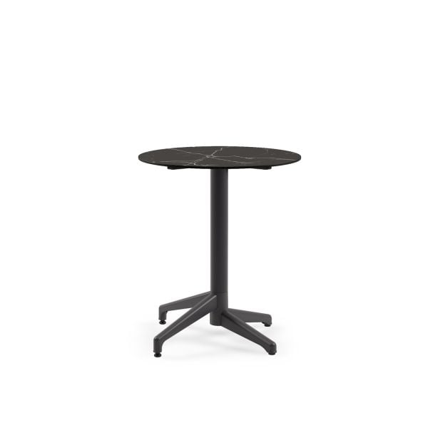 Yuvarlak Compact Bahçe ve Cafe Masası - 70 cm, Antrasit Ayaklı, Siyah Mermer Desenli, Dayanıklı Dış Mekan Masası