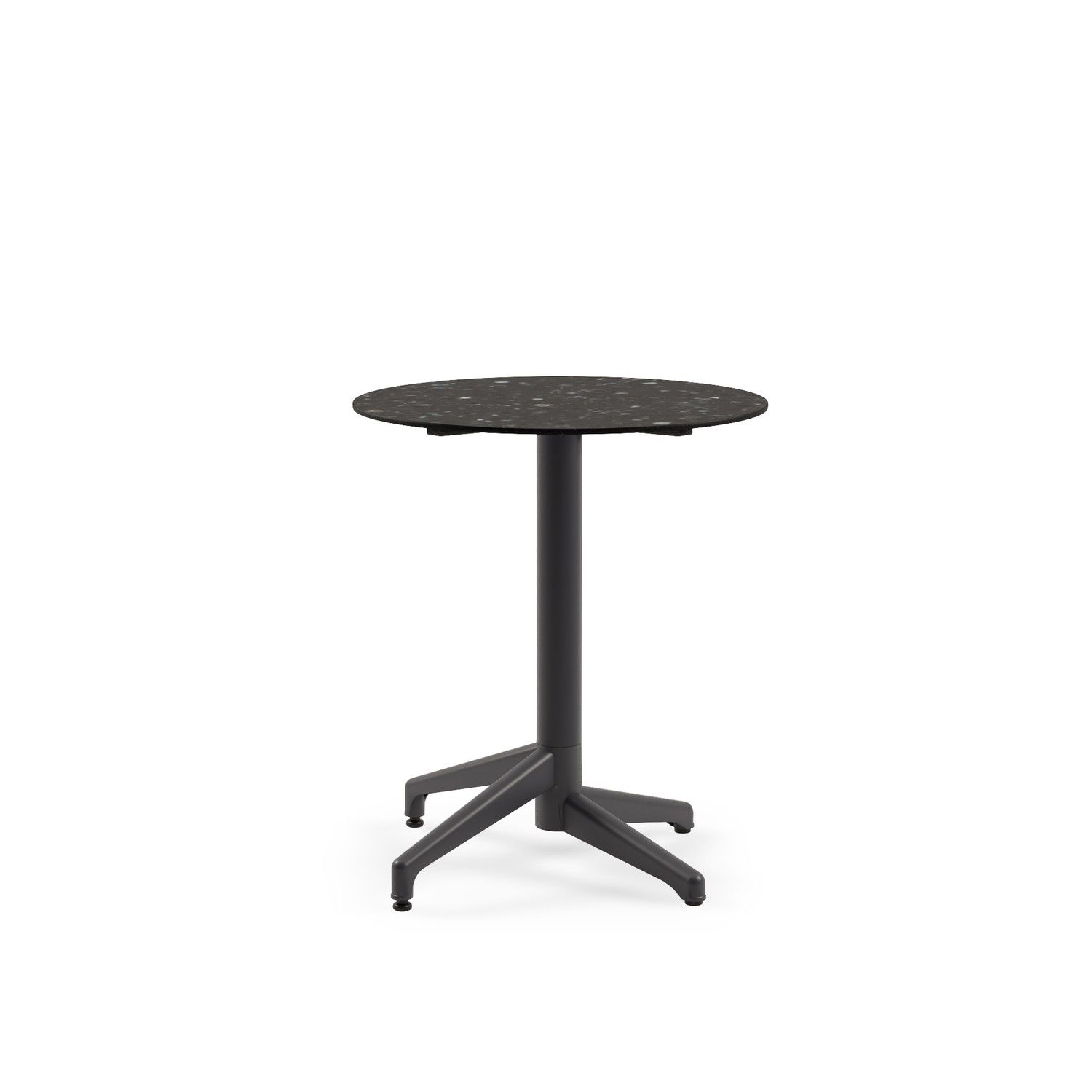 Compact Paslanmaz Yuvarlak Bahçe Masası - 70 cm Terrazzo Mermer Desenli, Antrasit Ayaklı, Otel, Kafe, Restoran, Balkon, Bahçe ve Teras Kullanımı İçin