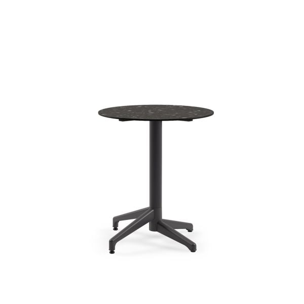 Compact Paslanmaz Yuvarlak Bahçe Masası - 70 cm Terrazzo Mermer Desenli, Antrasit Ayaklı, Otel, Kafe, Restoran, Balkon, Bahçe ve Teras Kullanımı İçin