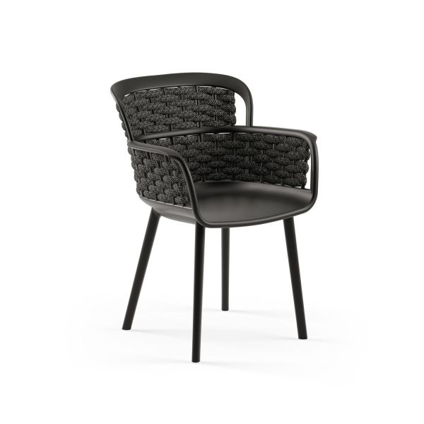 Siyah Gövde Siyah Örgülü 2 Kişilik Yuvarlak Dış Mekan Bahçe Masa Sandalye Takımı | 60 cm Sabit Masa | Otel, Restaurant, Cafe, Balkon, Teras İçin Dayanıklı Set