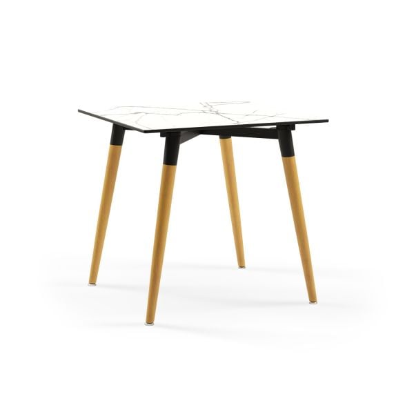 Beyaz Mermer Compact Laminat Kare Modern Mutfak Masası 77x77