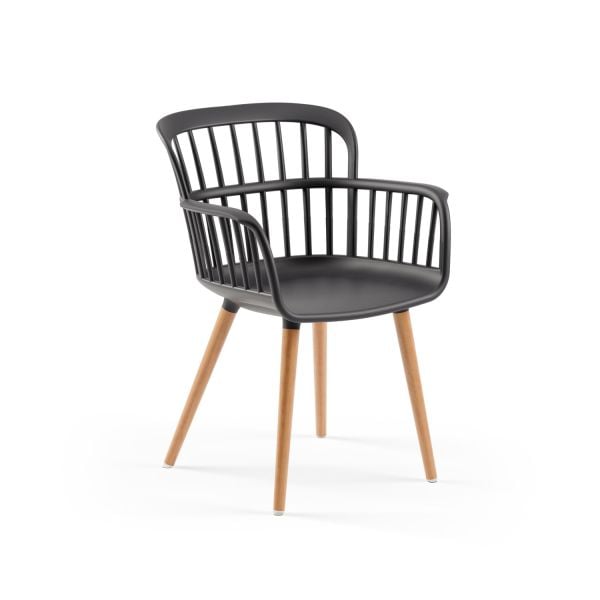 Antrasit Plastik Oturumlu Ahşap Ayaklı Sandalye | Mutfak, Salon, Kafe, Otel, Restoran Kullanımına Uygun Modern Sandalye Modeli