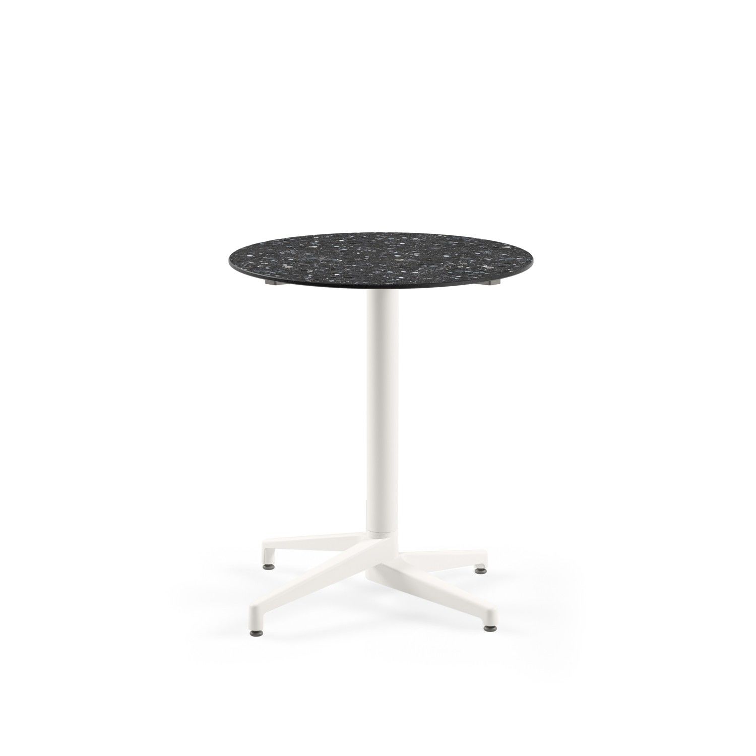 Compact Terrazzo Cafe Masası – Beyaz Ayaklı, 70 cm Çap Yuvarlak, Mermer Desenli, Dış Mekan & İç Mekan Kullanımı