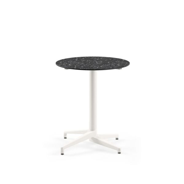 Compact Terrazzo Cafe Masası – Beyaz Ayaklı, 70 cm Çap Yuvarlak, Mermer Desenli, Dış Mekan & İç Mekan Kullanımı