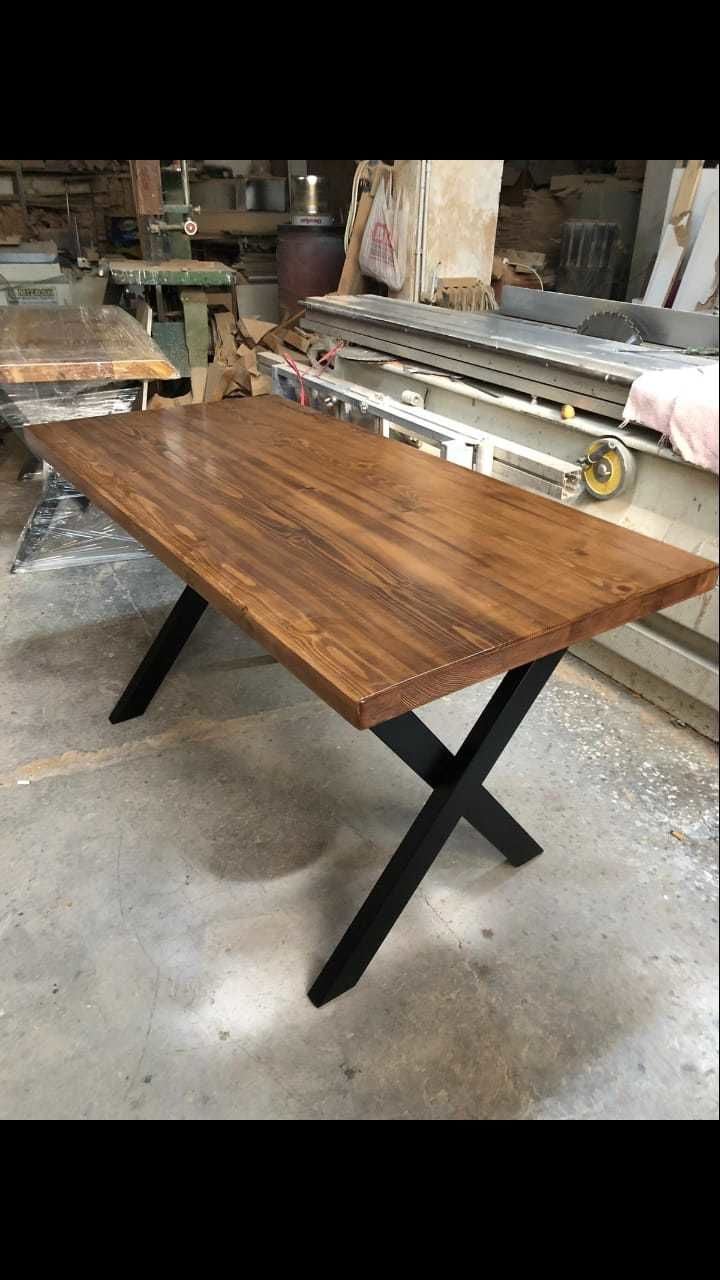 Ceviz Rengi Ahşap Siyah Ayaklı Düz Kenar Kütük Masa 70x120.cm