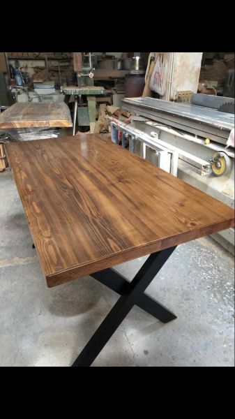 Ceviz Rengi Ahşap Siyah Ayaklı Düz Kenar Kütük Masa 70x120.cm