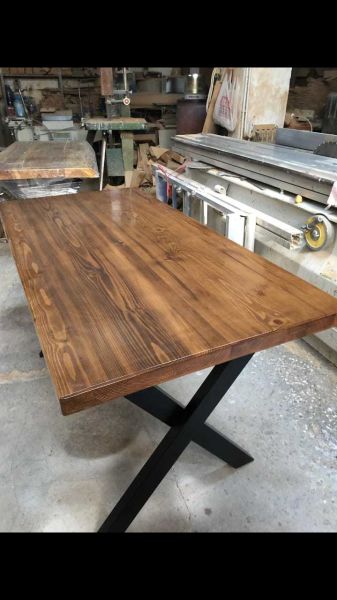 Ceviz Rengi Ahşap Siyah Ayaklı Düz Kenar Kütük Masa 70x120.cm