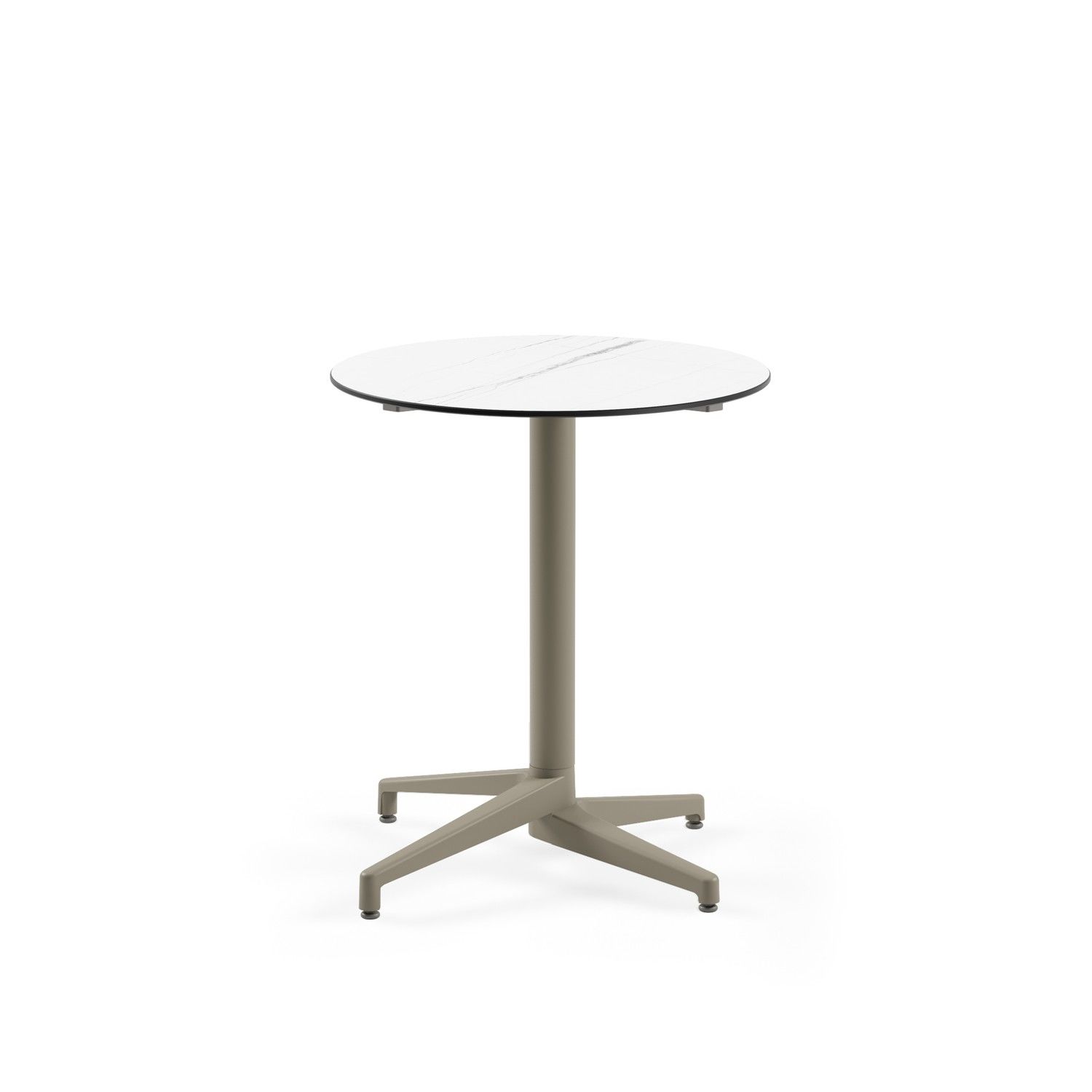 Compact Paslanmaz Mutfak Masası – 70 cm Çap, Beyaz Mermer Desenli, Vizon Renk Ayaklı, Dayanıklı ve Şık Bahçe, Kafe, Restoran, Balkon ve Teras İçin Uygun