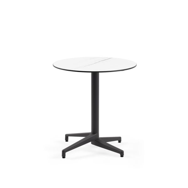 Compact Bahçe ve Otel Masası 77 cm Yuvarlak Beyaz Mermer Desenli Paslanmaz, TSE Belgeli, Cafe, Restoran, Balkon, Teras, Dış Mekân Kullanımı İçin Dayanıklı Masa