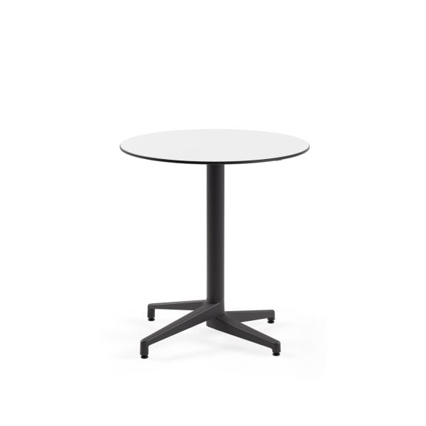 Compact Yuvarlak Otel ve Bahçe Masası - 77 cm Çap, Paslanmaz, TSE Belgeli, Beyaz Laminat Üst Tabla, Antrasit Gri Ayaklı, İç ve Dış Mekan Kullanımına Uygun