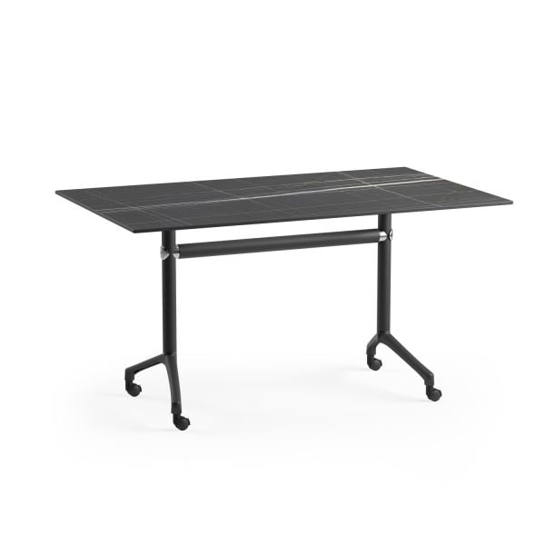 Siyah Mermer Compact Tekerlekli Katlanır Ofis Masası 90x150