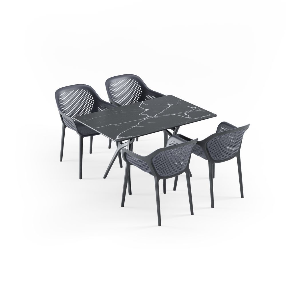 4 Kişilik Antrasit Gri Dikdörtgen Dış Mekan Bahçe Masa Sandalye Takımı 77x120.cm