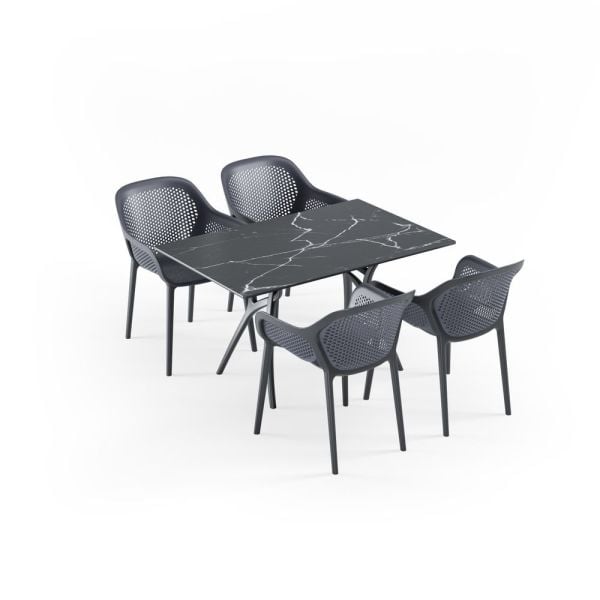 4 Kişilik Antrasit Gri Dikdörtgen Dış Mekan Bahçe Masa Sandalye Takımı 77x120.cm
