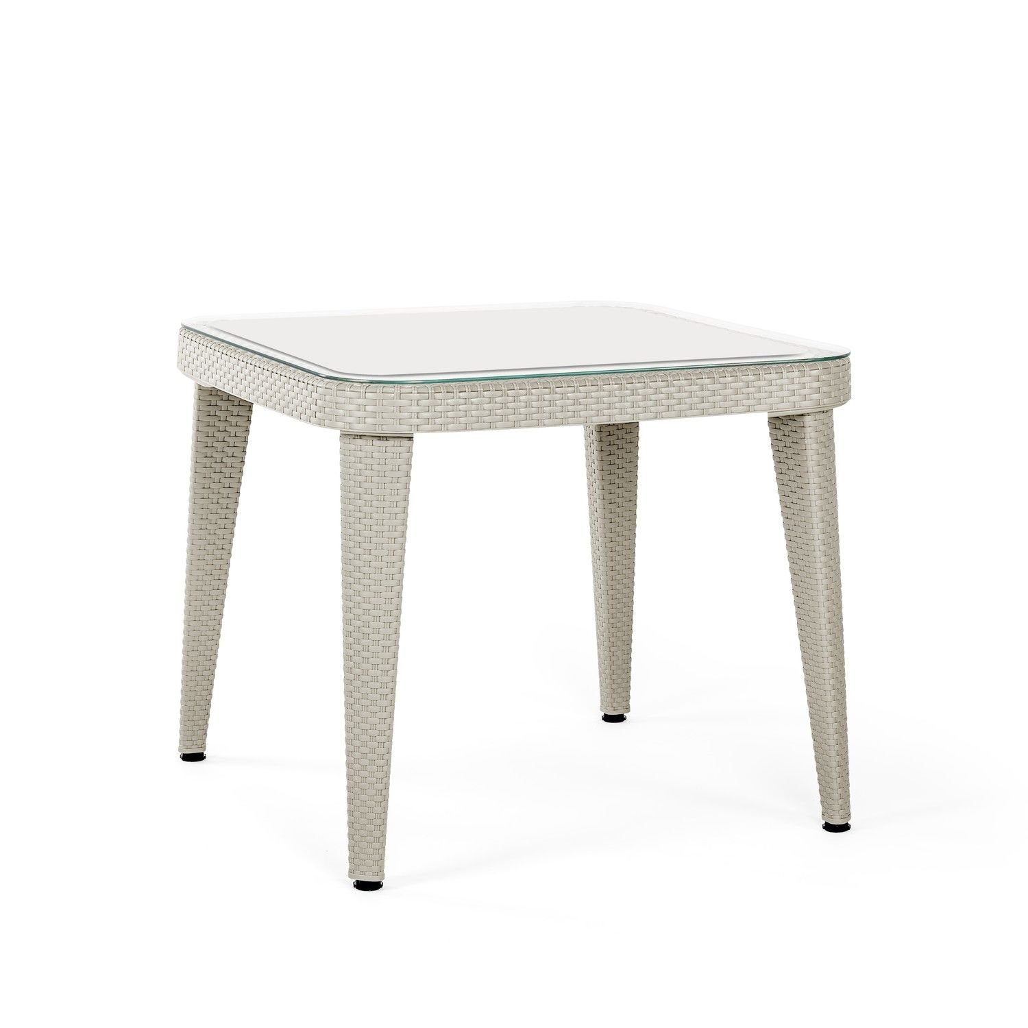 Bej Plastik Rattan Bahçe Masası 90x90 Temperli Camlı