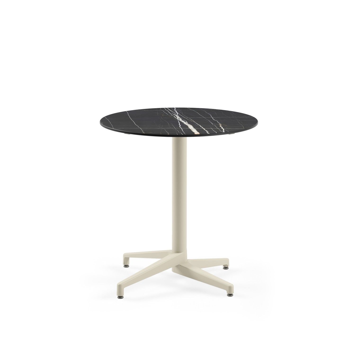 Compact Cafe Masası Siyah Mermer Desenli - CATAS Testli, Paslanmaz, Dayanıklı, 77 cm Çap, Bej Ayak, İç ve Dış Mekan Kullanımı