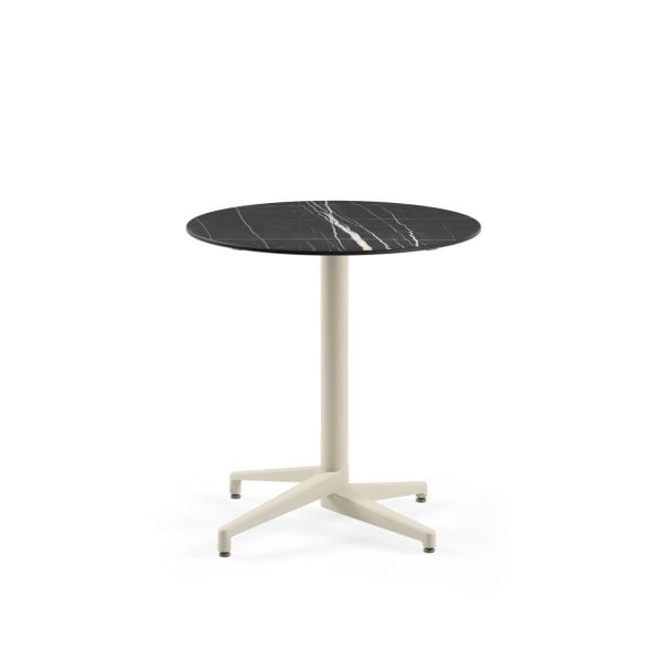 Compact Cafe Masası Siyah Mermer Desenli - CATAS Testli, Paslanmaz, Dayanıklı, 77 cm Çap, Bej Ayak, İç ve Dış Mekan Kullanımı