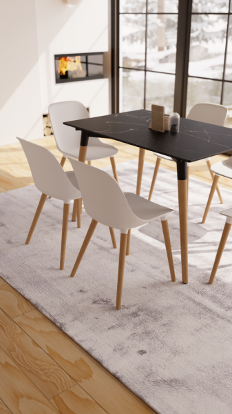 Conpact laminat siyah mermer ahşap ayak 6 Kişilik masa sandalye takımı