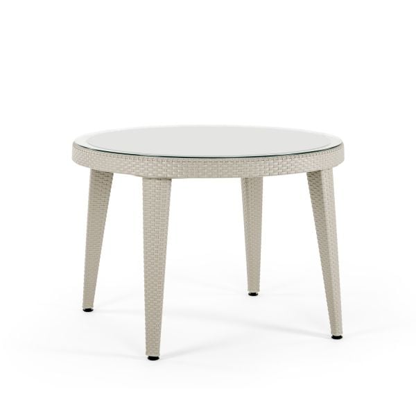 Bej 110 cm Yuvarlak Rattan Bahçe Masası Camlı Plastik