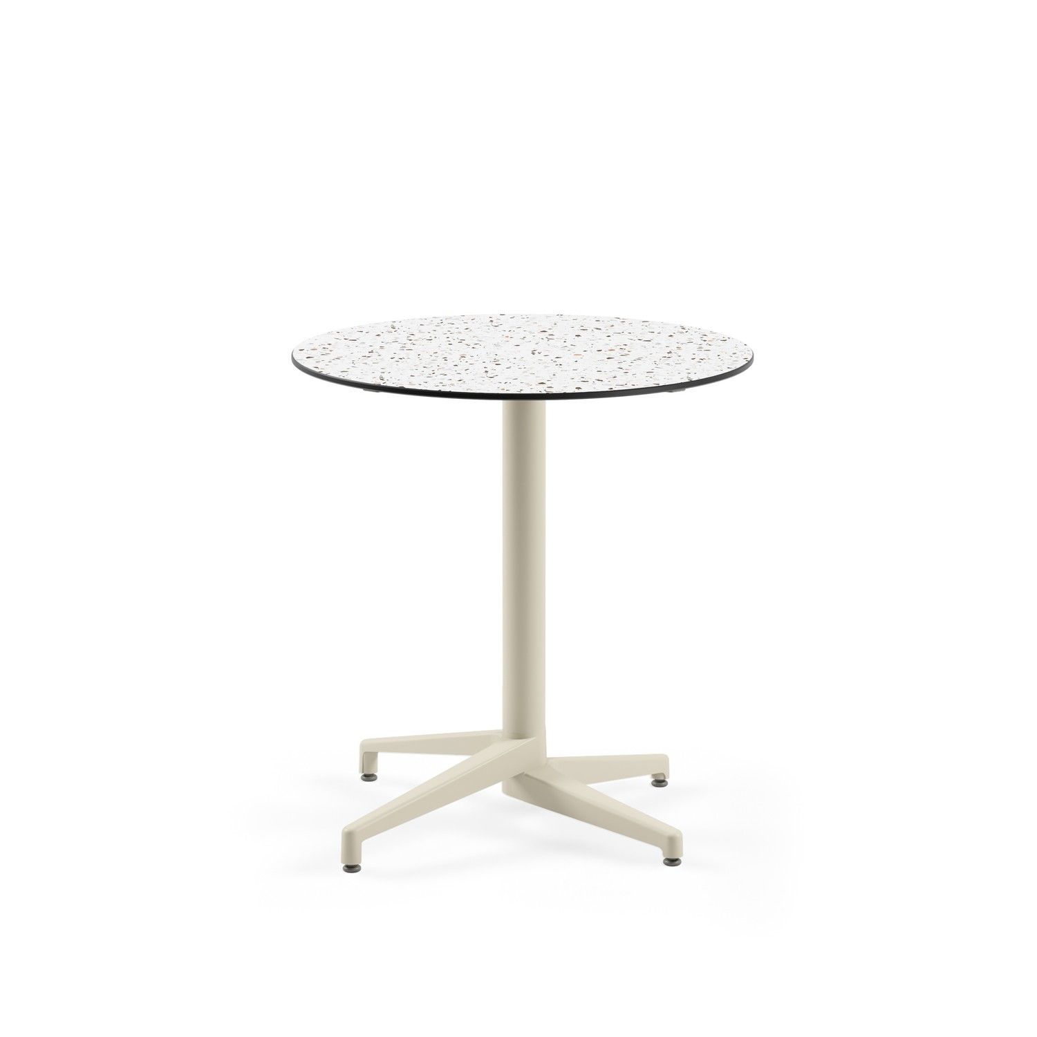 Compact Mutfak ve Bahçe Masası | Paslanmaz, Bej Ayaklı, Compact Terrazzo Laminat Mermer Desenli Üst | 77 cm Yuvarlak Masa | Dayanıklı, Kolay Temizlenebilir