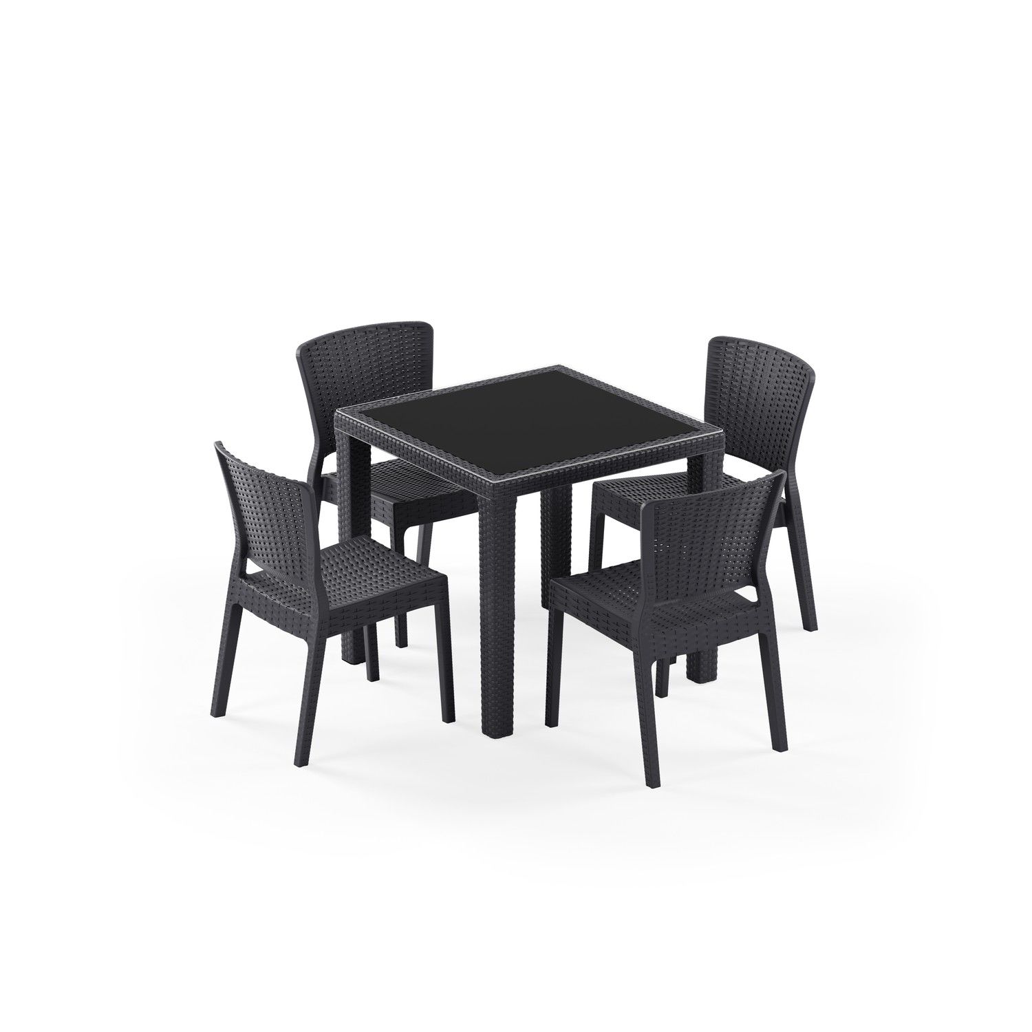 Antrasit Rattan Bahçe Masa Sandalye Takımı 4 Kişilik 80x80