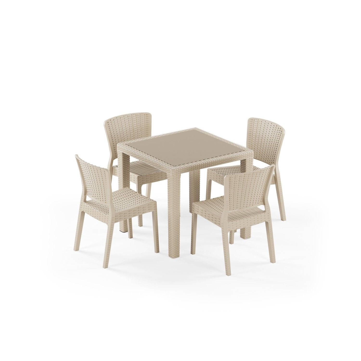 Bej Dış Mekan Bahçe Masa Sandalye Takımı 4 Kişilik 80x80