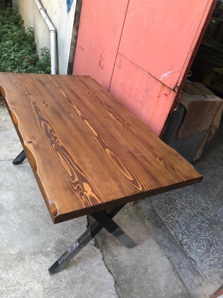Doğal ağaç kütük masa ceviz rengi 140x75.cm