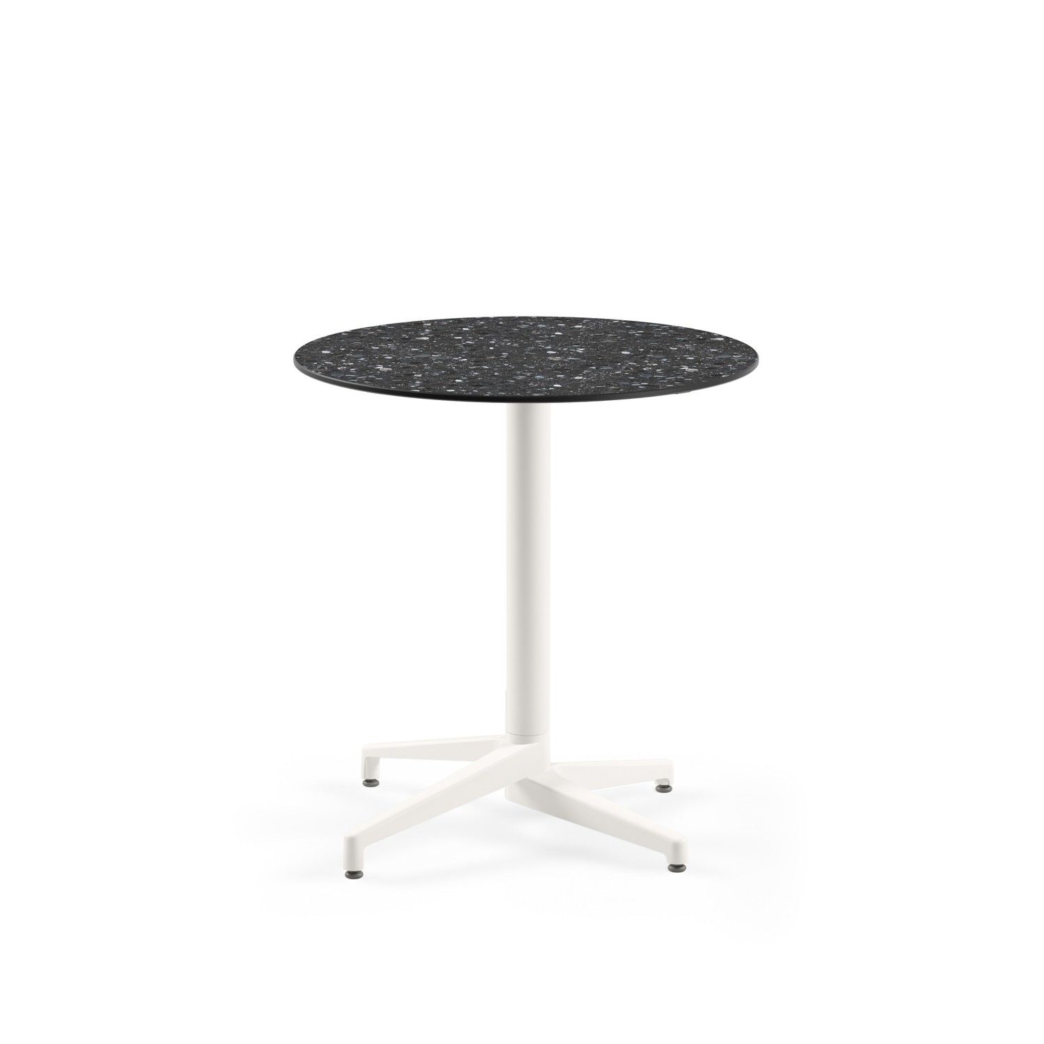 Compact Açık Hava Masası | 77 cm Yuvarlak Terrazzo Mermer Desenli Masa Üstü | Paslanmaz Beyaz Ayaklı | Dış Mekan Bahçe, Balkon, Kafe, Restoran ve Otel Kullanımı İçin Dayanıklı Masa