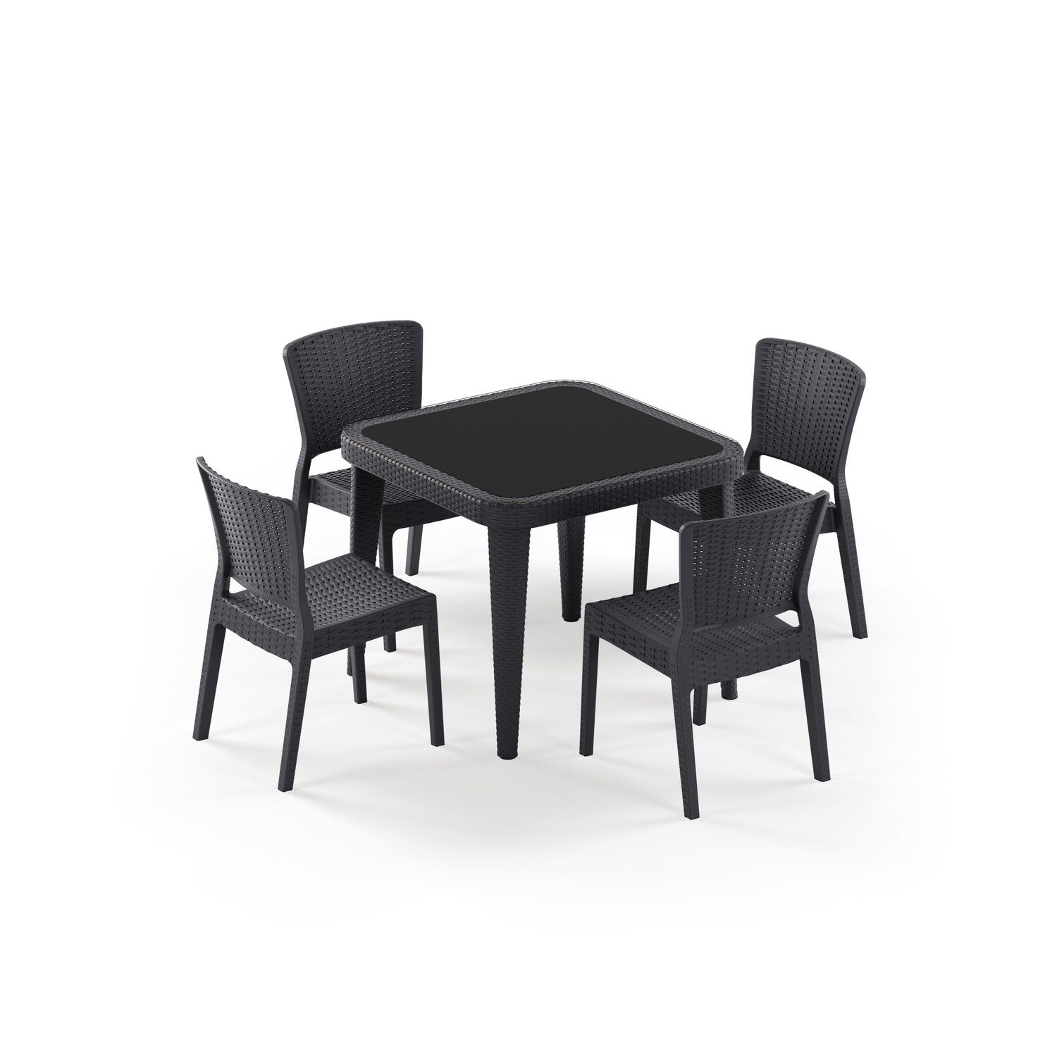 Antrasit 4 Kişilik Bahçe Masa Sandalye Takımı 90x90 cm