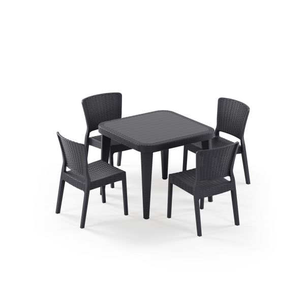 Antrasit 4 Kişilik Bahçe Masa Sandalye Takımı 90x90 cm