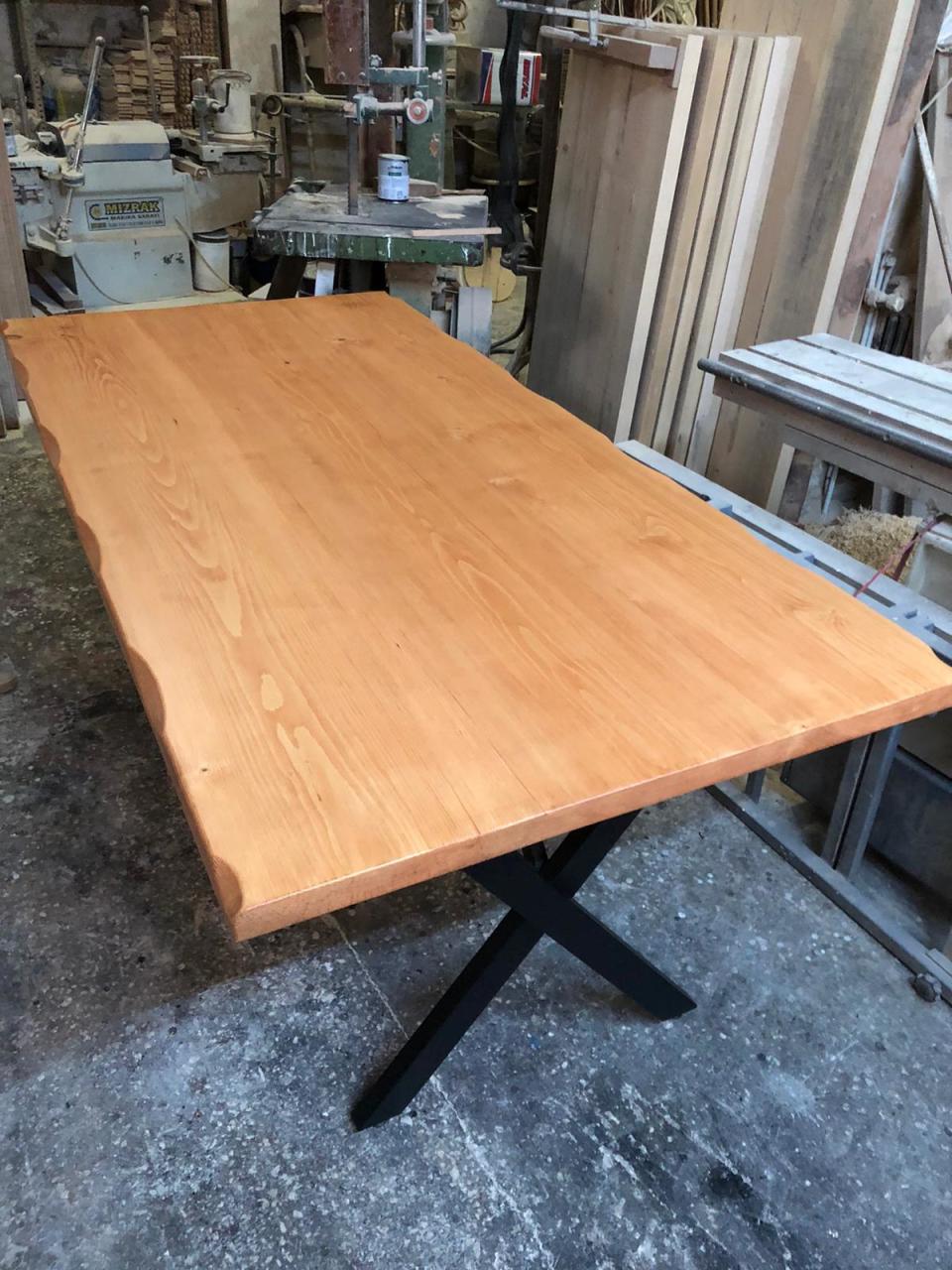 Kütük salon yemek masası naturel kayın 180x80