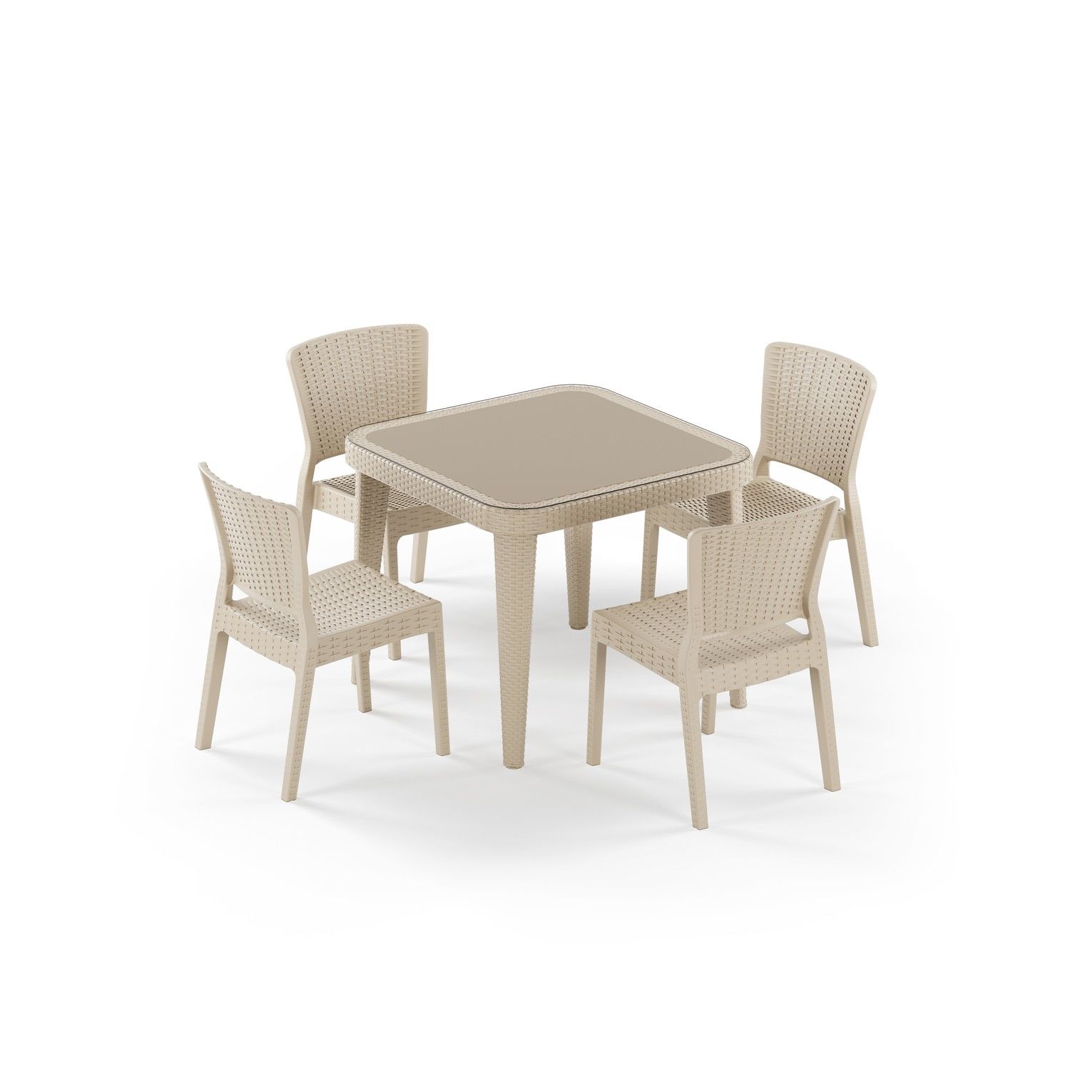 Bej 4 Kişilik Bahçe Masa Sandalye Takımı 90x90 cm