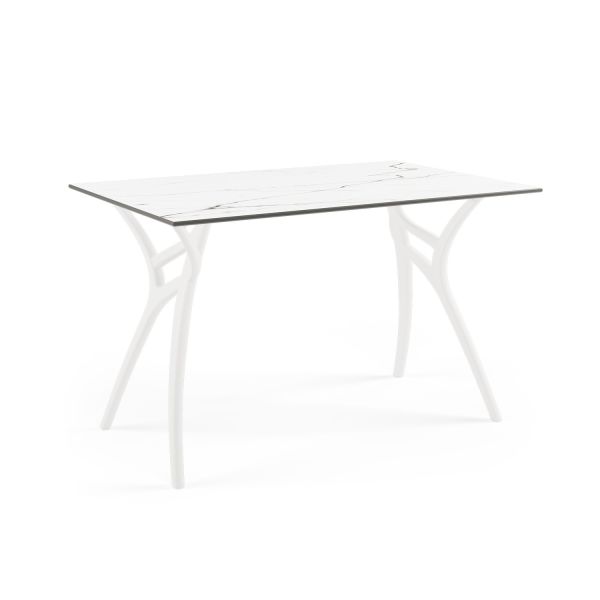 Beyaz Mermer Compact Laminat Bahçe Masası 77x120 cm