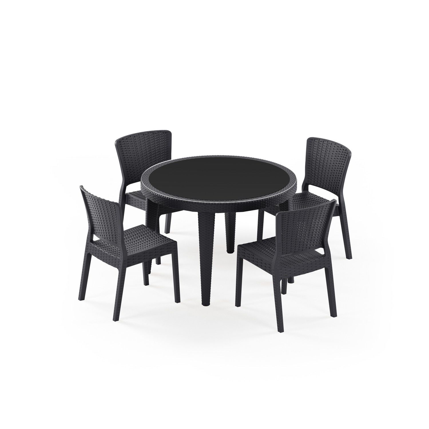 Antrasit 4 Kişilik Bahçe Masa Sandalye Takım 110 cm Yuvarlak