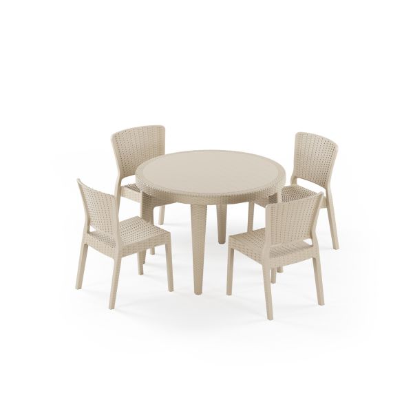 Bej 4 Kişilik Bahçe Masa Sandalye Takımı 110 cm Yuvarlak