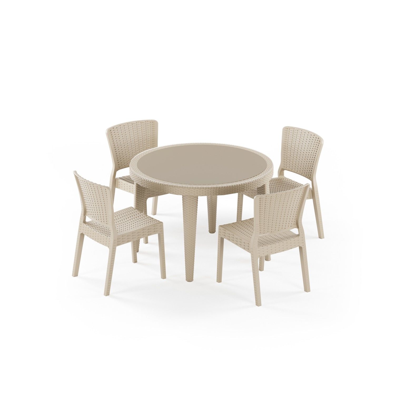 Bej 4 Kişilik Bahçe Masa Sandalye Takımı 110 cm Yuvarlak