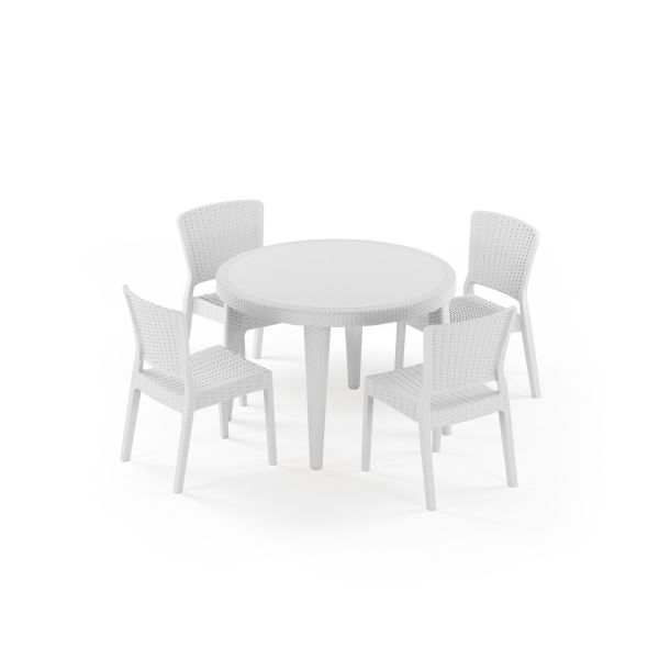Beyaz Rattan Bahçe Masa Sandalye Seti 4 Kişilik 110 cm