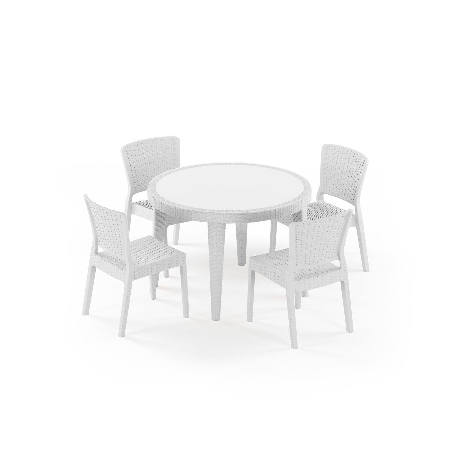 Beyaz Rattan Bahçe Masa Sandalye Seti 4 Kişilik 110 cm