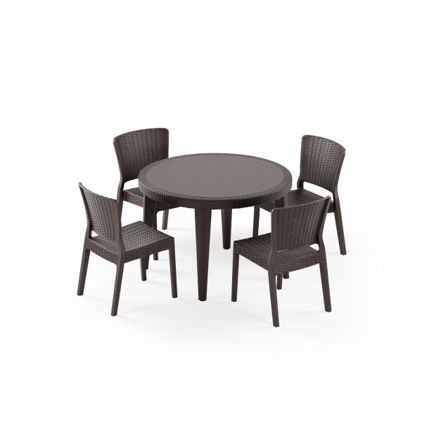 Venge Rattan Bahçe Masa Sandalye Seti 4 Kişilik 110 cm