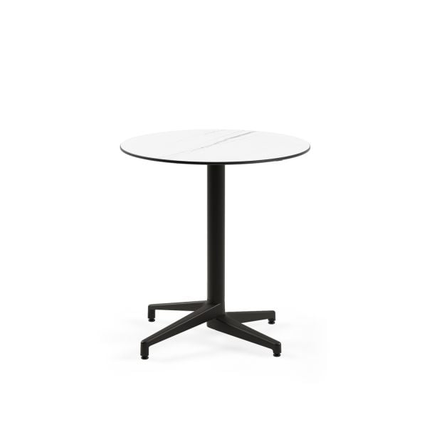 Compact Açık Hava Restaurant Masası - Paslanmaz Beyaz Mermer Desenli Yuvarlak Bahçe Masası, 77 cm Çap, Dayanıklı ve Şık
