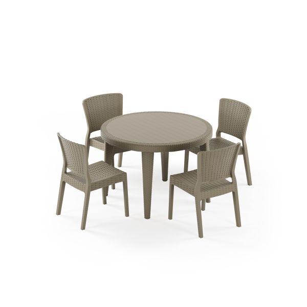 Vizon Rattan Bahçe Masa Sandalye Seti 4 Kişilik 110 cm